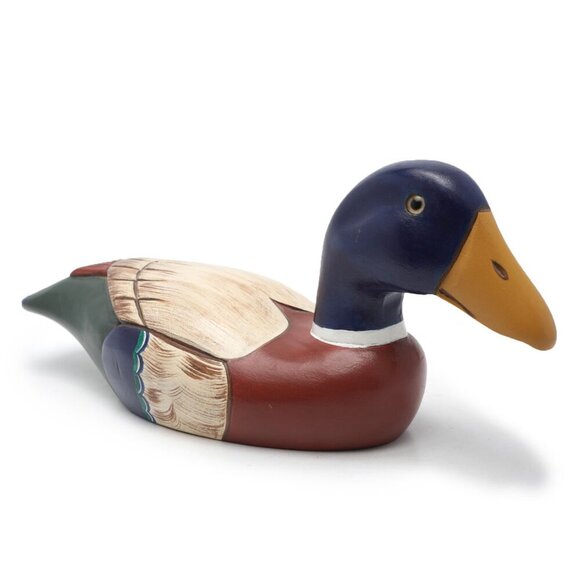 Vintage Wooden Mallard Duck Decoy Bird Handmade 90s Waterfowl Nature Blue Green - Picture 5 of 10